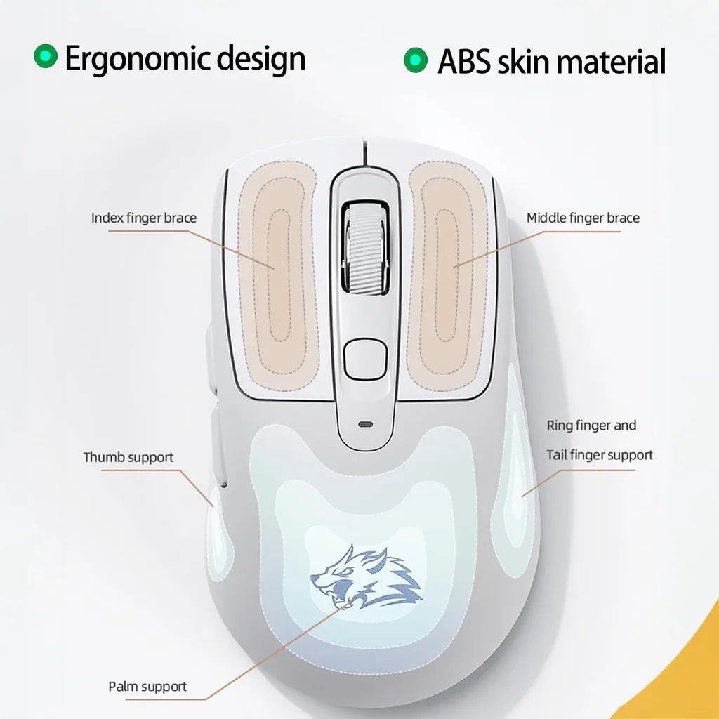 Free Wolf A3 Wireless Mouse - Dual Mode (2.4G/BT), Ergonomic Design, Silent Clicks, 1600DPI, for Office/Gaming on PC/Laptop