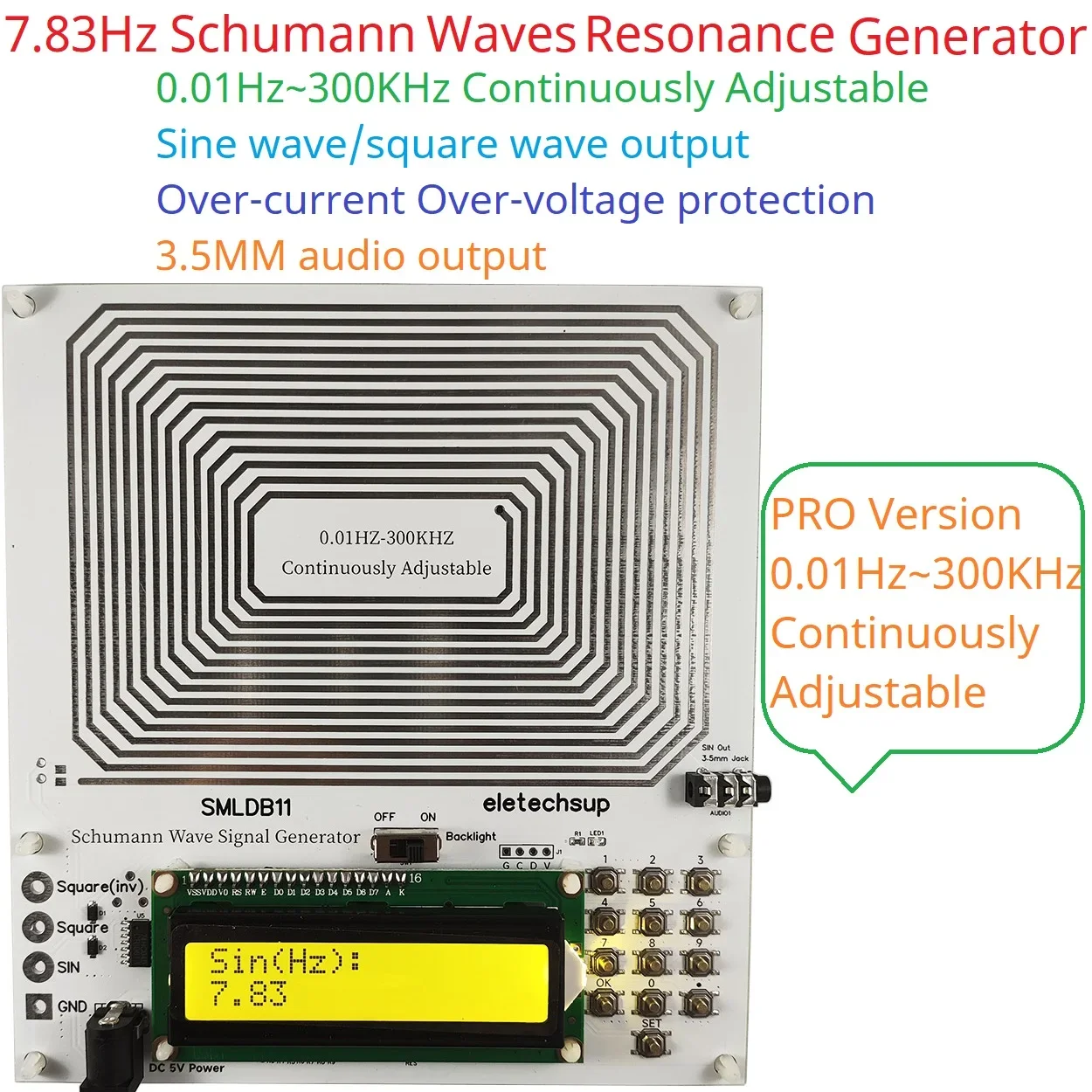 7.83Hz Adjustable Schumann Resonance PRO Version 0.01Hz~300KHz Continuously Pulse Square Wave Generator Frequencies