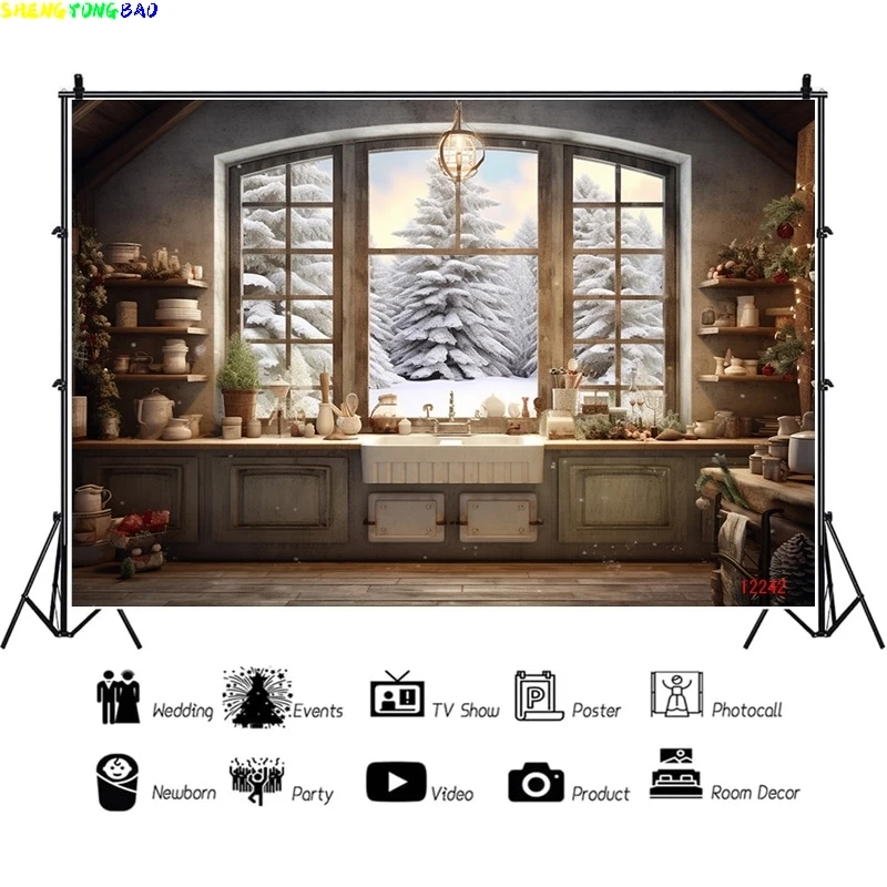 Vinyl Custom Christmas Day Fireplace Photography Backdrops New Year Candy Chimneys Store Ball Window Studio Background WW-55 view 2