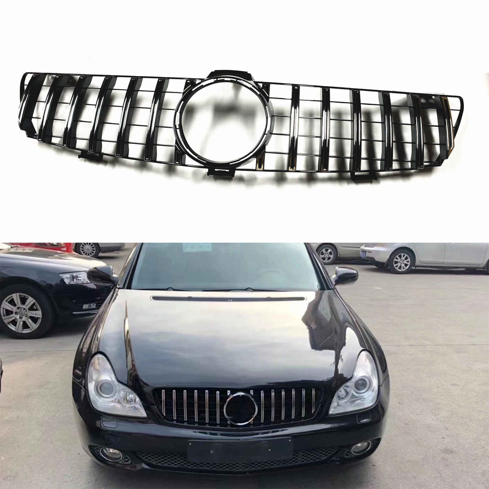 Front Grille Grill For Mercedes Benz W219 CLS Class CLS500 2005-2008 GT CLS350 ABS Plastic Upper Bumper Hood Mesh Grid Body Kit