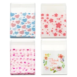 100Pcs/50pcs 7x7cm Plastic Transparent Heart Bags for DIY Jewelry Candy Cookie Gift Self Adhesive Pouch Storage Packaging Bags