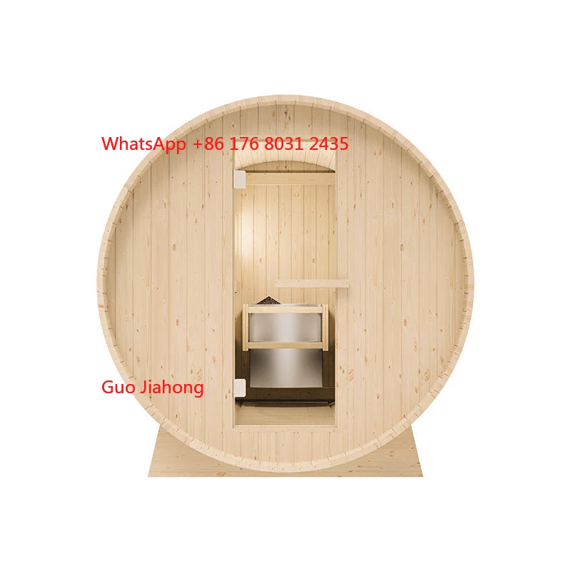 Outdoor Sauna Modern Design Outdoor Wooden Sauna Barrel Safe Lamp 6-8 Persons Outdoor Barrel Sauna with Harvia Stove Heater