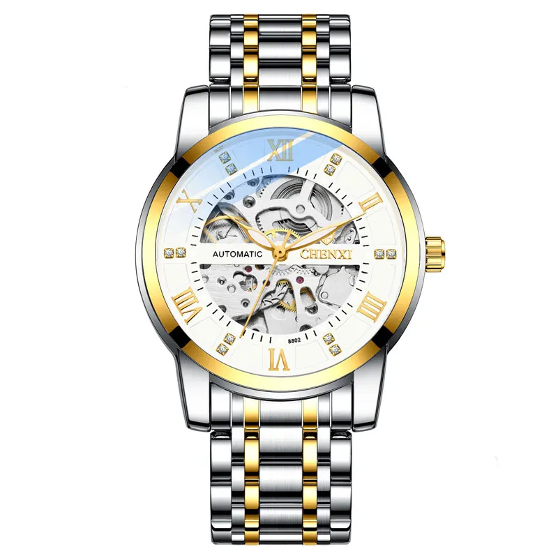 Relógio mecânico automático oco masculino, mostrador grande, impermeável, pulseira de aço, relógio de negócios, marca de topo, 41mm