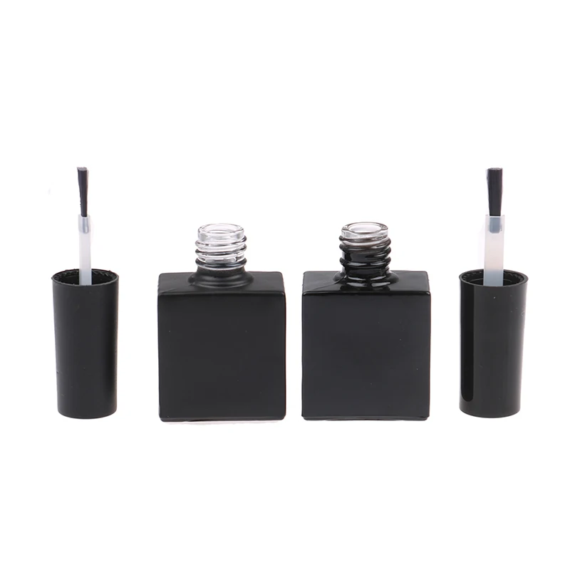 1PC 10ml Empty UV Black Square Nail Polish Bottle With Small Brush Nail Art Container Care Oil Nail Hardener Storage Jar Small