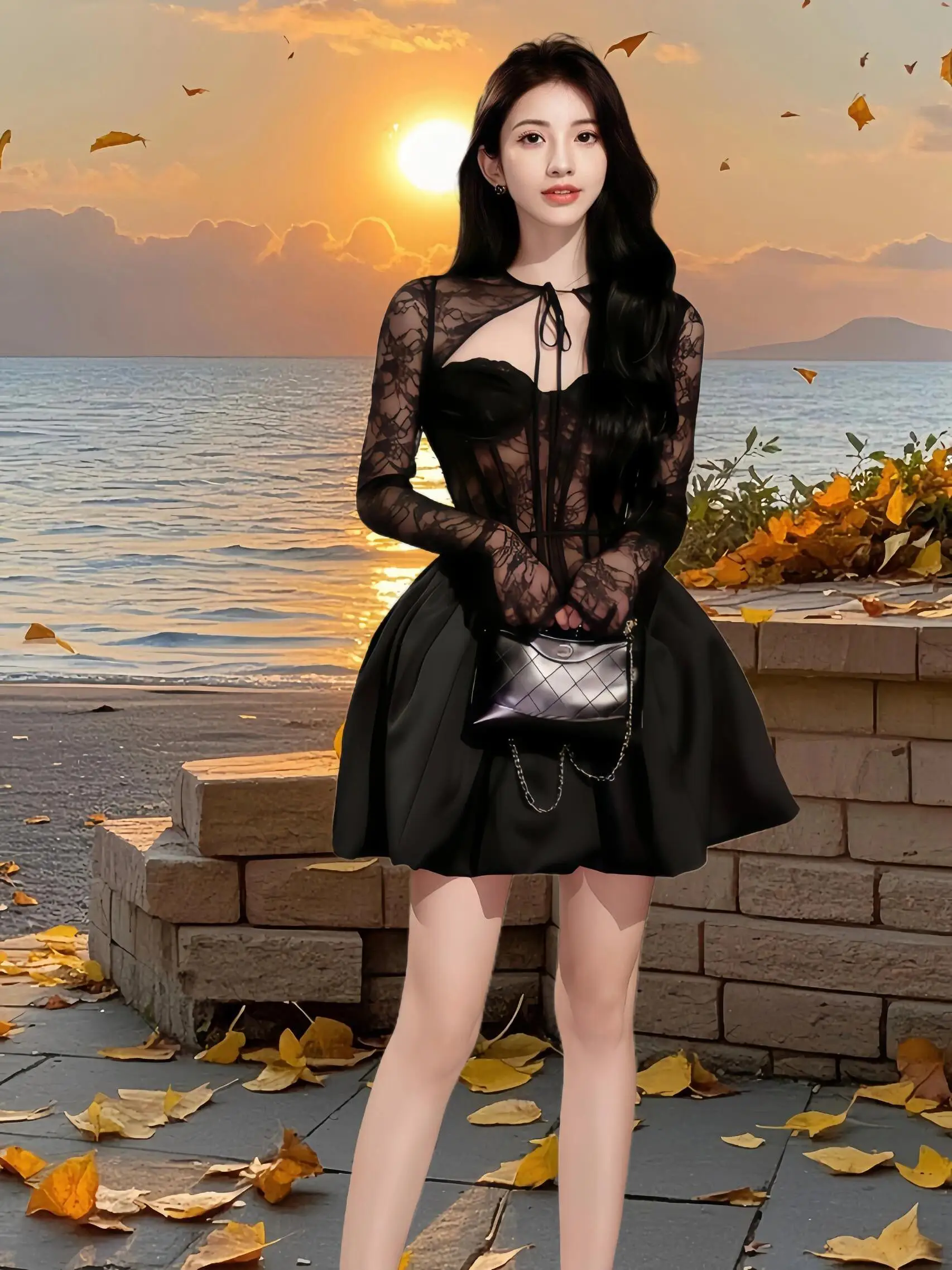 고급 레이스 피본 슬리밍 드 블라 퍼피 스커트 드 롱 스웨이드 하이 웨이스트 디자인 웨딩 데이트용