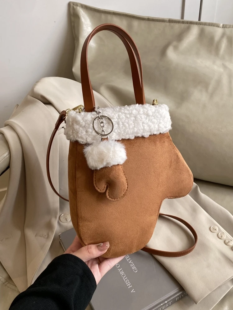 

Faionable Lamb Fur Glove Bag Retro Matte Single oulder Handbag Women's Bag 2024 Autumn Winter New Sle Korean Sle Soft...
