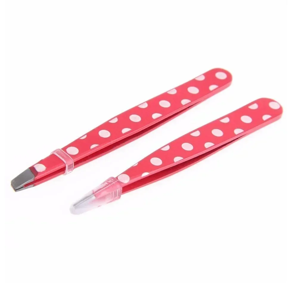 2Pcs Professional Beauty Slant Makeup Tools Stainless Steel Hair Removal Eyebrow Tweezer