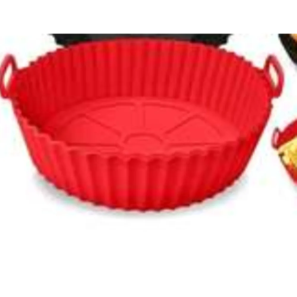 Round Silicone Air Fryer Liner Reusable Heat Resistant Non-Stick Baking Tray with Handles