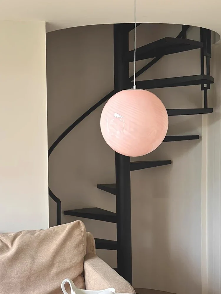 Glass Lollipop Ball Pendant Light LED Staircase Lustre Cafe Macaron Pink Blue Beige Hanging Lamp Home Bedroom Lighting Fixture