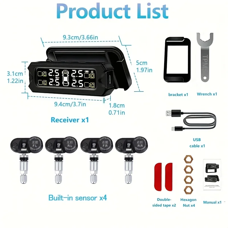 Tire Pressure Monitoring System TPMS Tire Pressure Monitor System Wireless TPMS Sensor Kit  Solar Powered ATV UTV