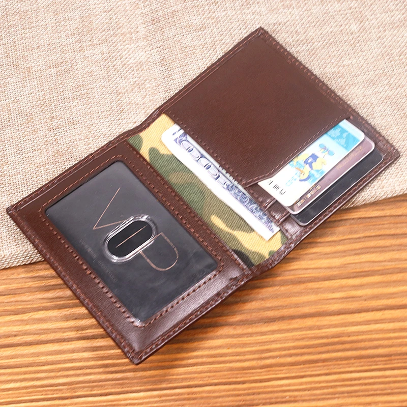 Genuine Leather Credit Card Holder For Men Male Vintage Cowhide Short Bifold Slim Small Wallet Thin Purse Driver License ID Case