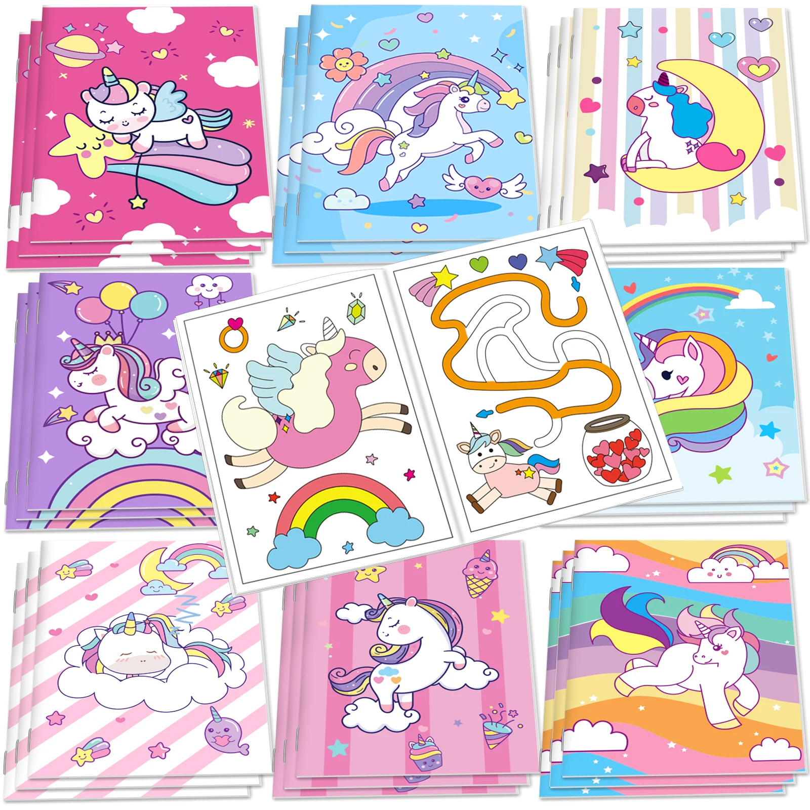 24Pcs Magic Horse Mini Coloring Books for Kids Party Favors Bulk Gift Small Art Unicorm Drawing Activity Book for Birthday Goodi