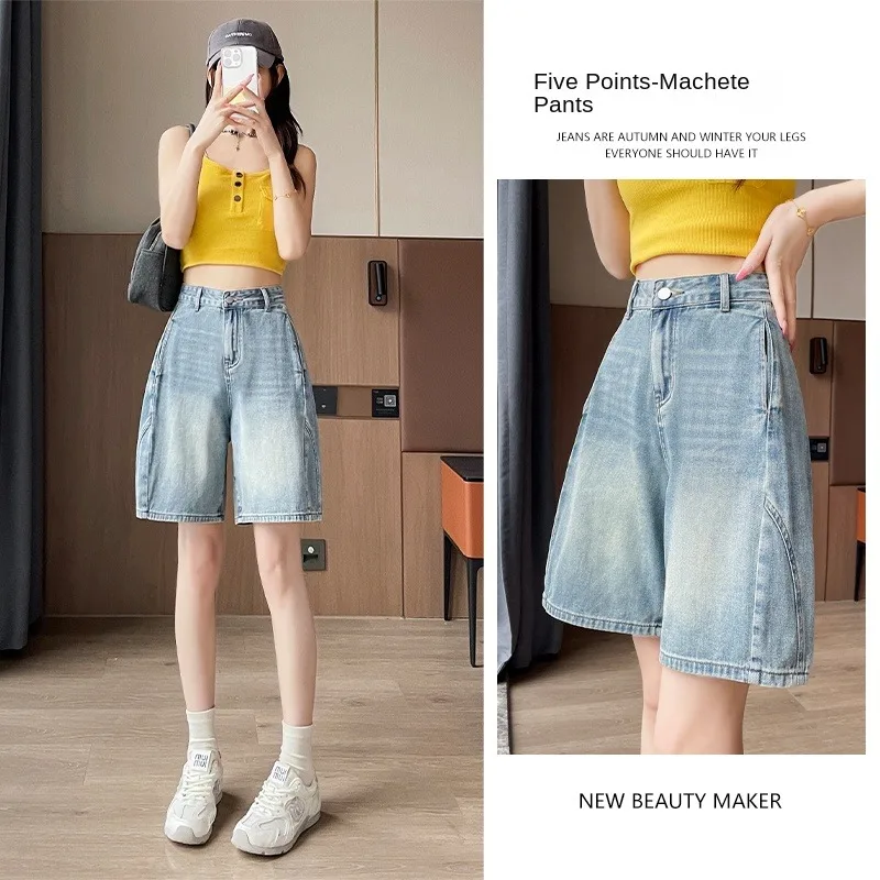 Shorts Female Jeans Vintage A Line High Waist Loose Fit Summer Wide Leg Denim Trousers Women Casual Comfort