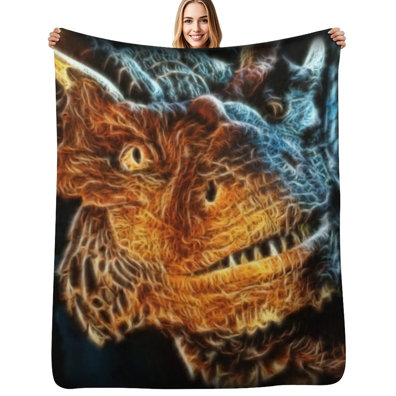 Manta de Peluche Suave y a Cuadros de Draco, el Dragón de la Popular Película Dragonheart, para Bebés, Turistas, Sofás y Moda