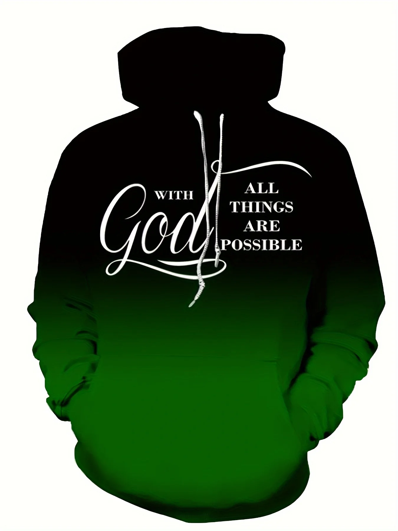 Mens Color Fade Hoodie Ombre Black Green Christian Scripture Script Graphic Front Print Casual Plus Size Sweat Top