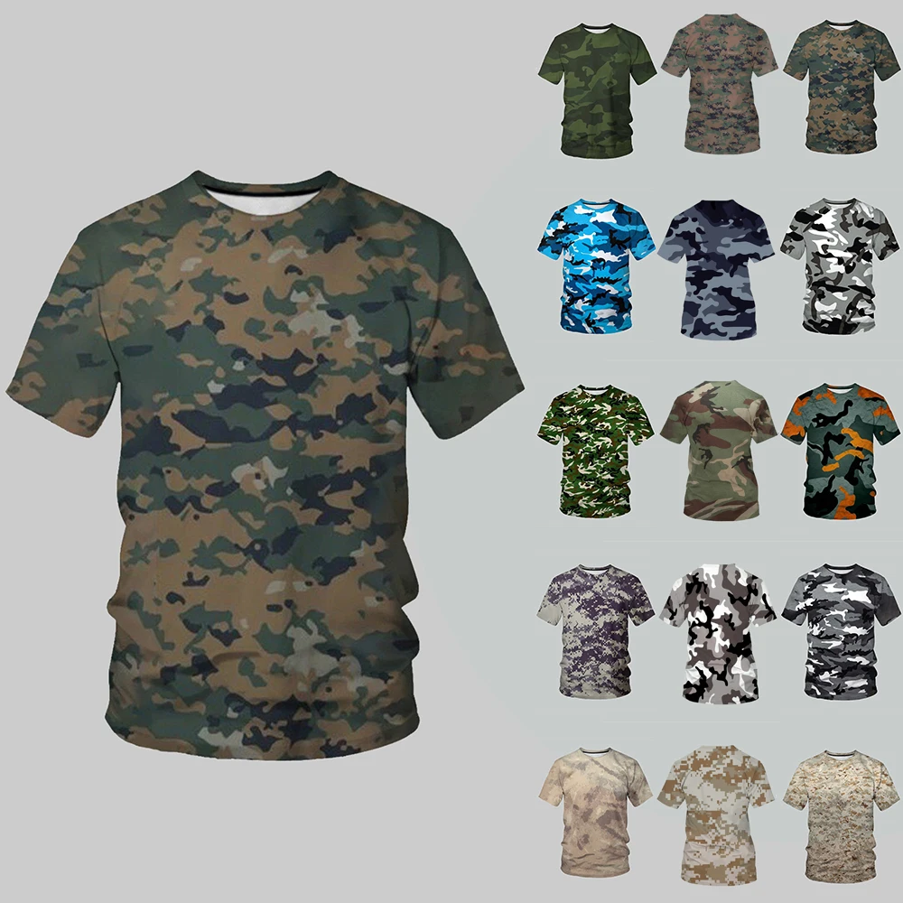 Men T-shirts Short Sleeve Summer Digital Printing Camouflage O-Neck Men's Outdoor Sports Breathable Quick-drying Bottoming Shirt