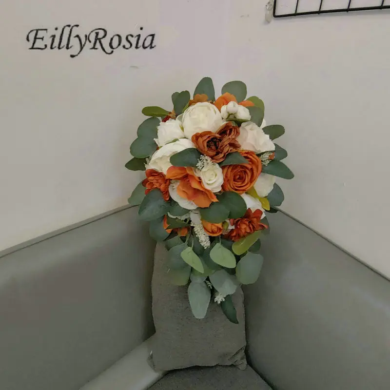 EillyRosia buket pengantin putih Peony karamel campuran warna titik air mata buatan khusus Boho pernikahan memegang bunga buatan baru