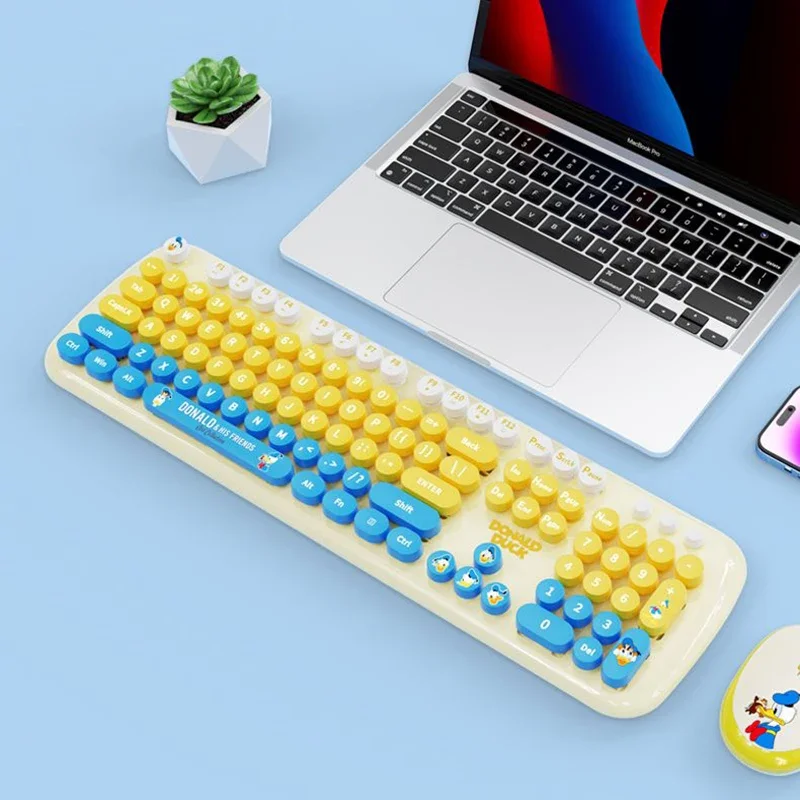 

Cartoon Donald Duck Wireless Keyboard Set Cute Princess Theme Keycaps Keyboards 2.4G Wireless Keyboard and Mouse for Laptop