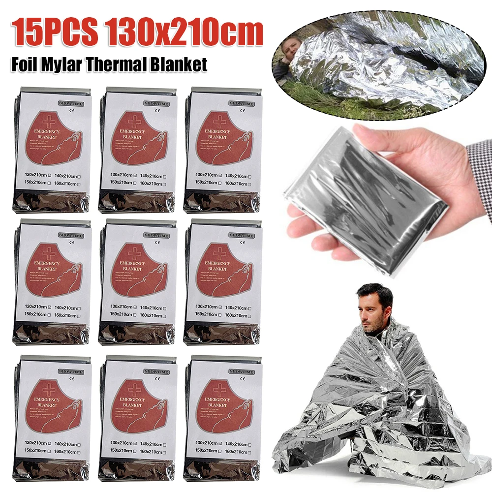 15 قطعة 130x210 سنتيمتر العملاق الطوارئ بطانية حرارية احباط مايلر الفضاء بطانية يحتفظ 80% حرارة الجسم للمشي لمسافات طويلة الماراثون بقاء #1
