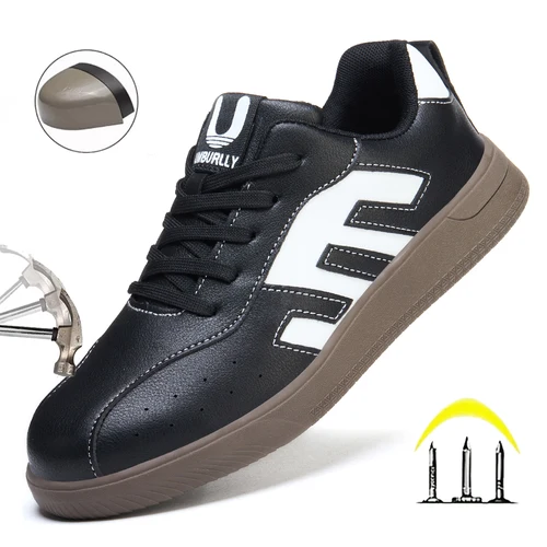 Imagen 1 del producto Zapatos de seguridad para mujer, con punta de acero, antiaplastamiento, ligeros, de Kevlar, zapatos de trabajo, calzado de protección informal, moderno, en blanco y negro