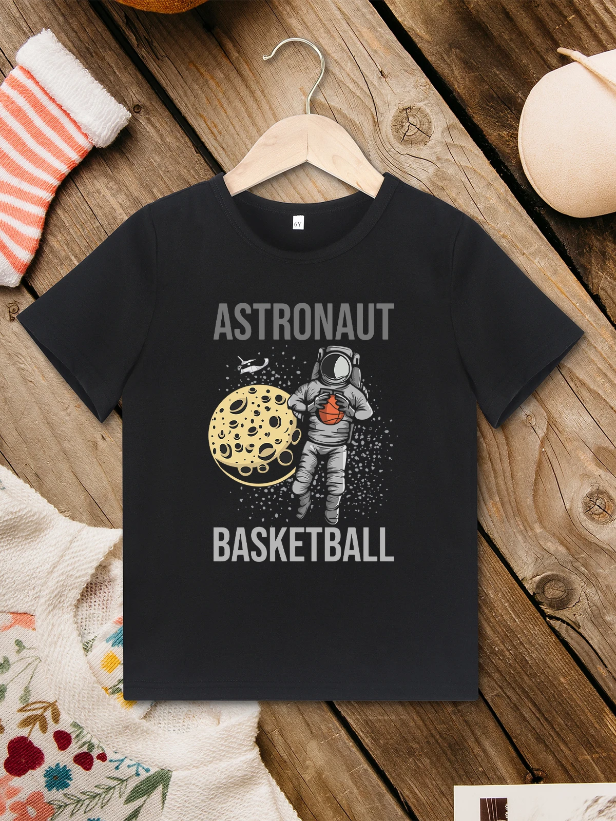 Astronaut Basketball Pattern 3 to 7 Years Boy T-shirts Trend New Creative Children's Clothes Urban Streetwear Summer Kids Tops