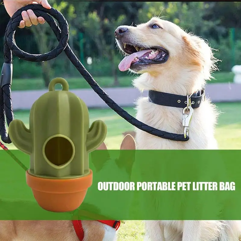 Dog Waste Bag Dispenser Cactus Shape Poop Bags Storage Container Outdoor Dog Poop Bag Holder Storage Outdoor Container