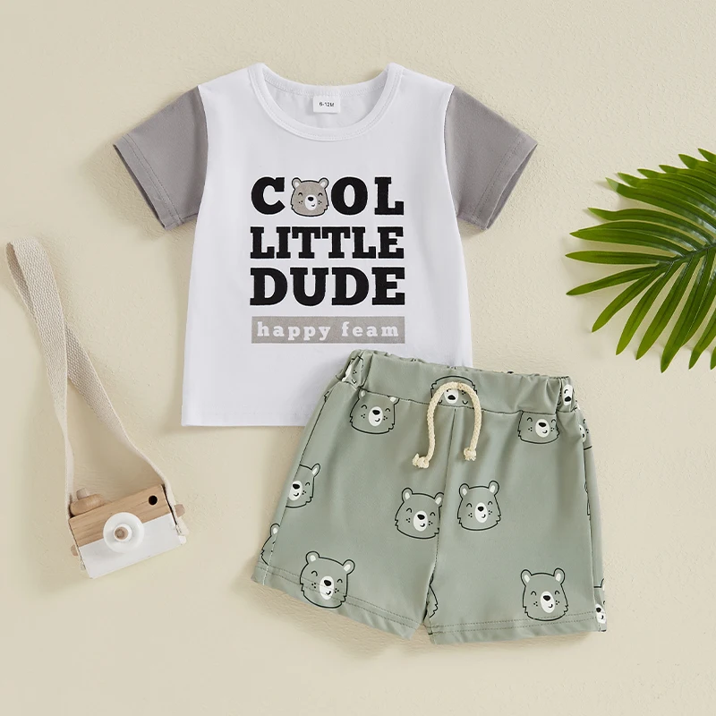 

2024-05-05 Lioraitiin Summer Toddler Baby Boy Girl Outfit Letter Print Short Sleeve Tops Print Shorts Casual Clothes Set