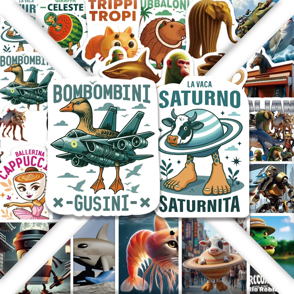 

10/30/50PCS Abstract Animal Stickers Italian Brainrot Animals Cartoon Funny Tung Tung Sahur Graffiti Stickers Toys for Bike