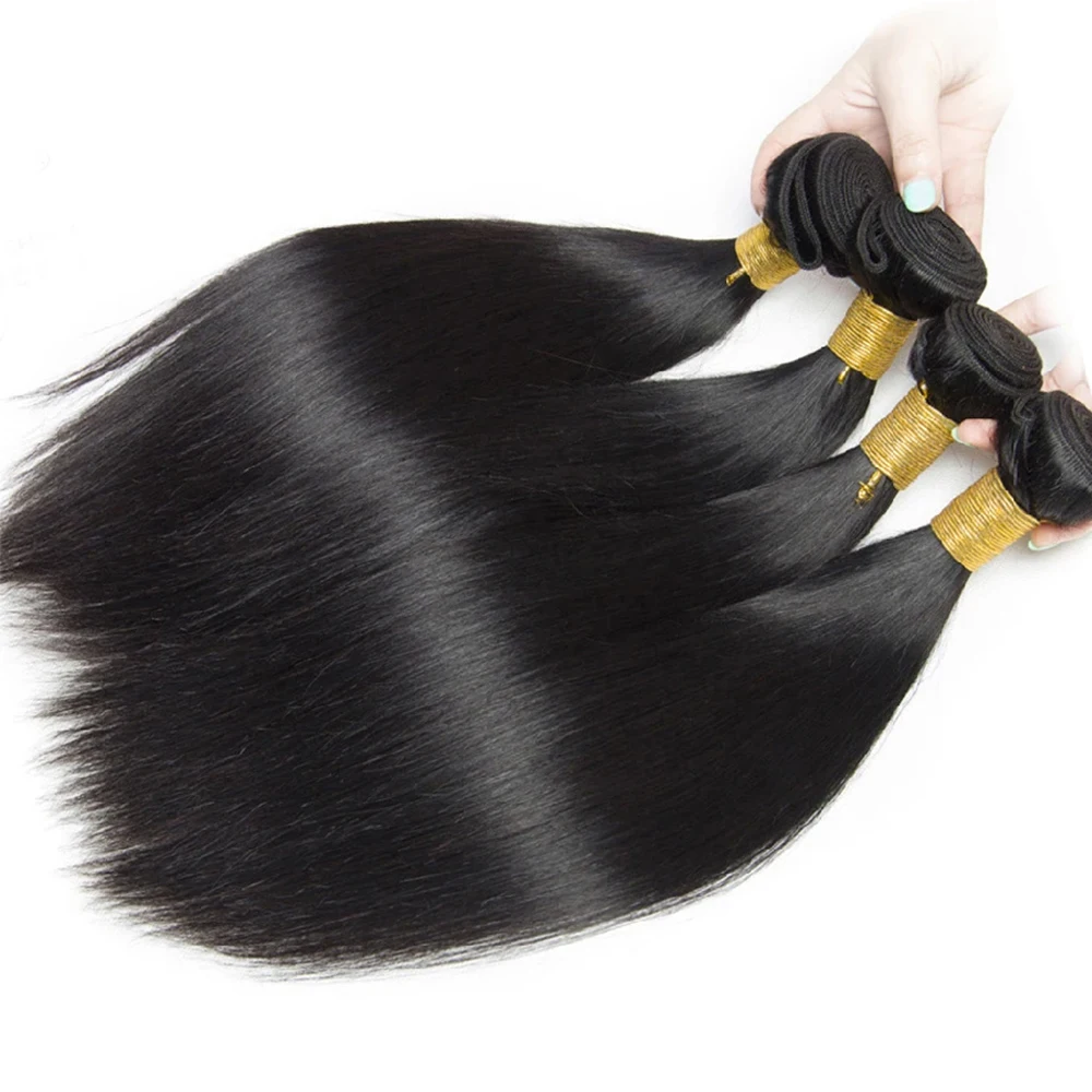 Megeen Straight Bundles Human Hair Burmese Healthy Remy Weave Hair Extensions 1/3/4 Bundles Deal 12A Black Healthy Hair 32 Inch
