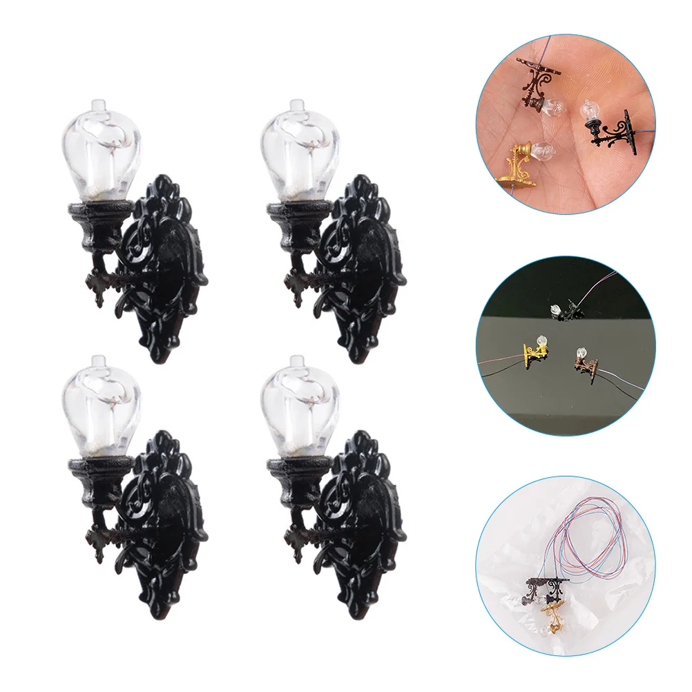 

4 Pcs Dollhouse Wall Light Miniatures Chandelier Toy Micro Landscape Lamp Outdoor