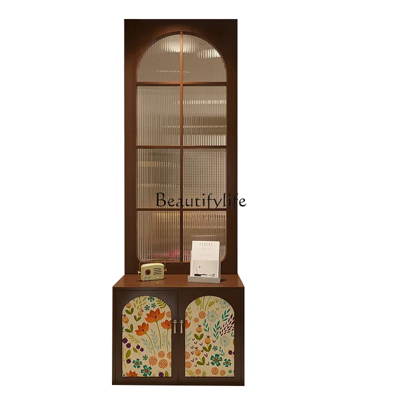 

FG17French retro screen glass partition porch shelter locker light luxury