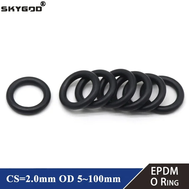 10/50Pcs EPDM o Rings CS 2mm OD 5 ~ 100mm Acid and Alkali Resistance Water Resistance Friction Resistance o-ring Black