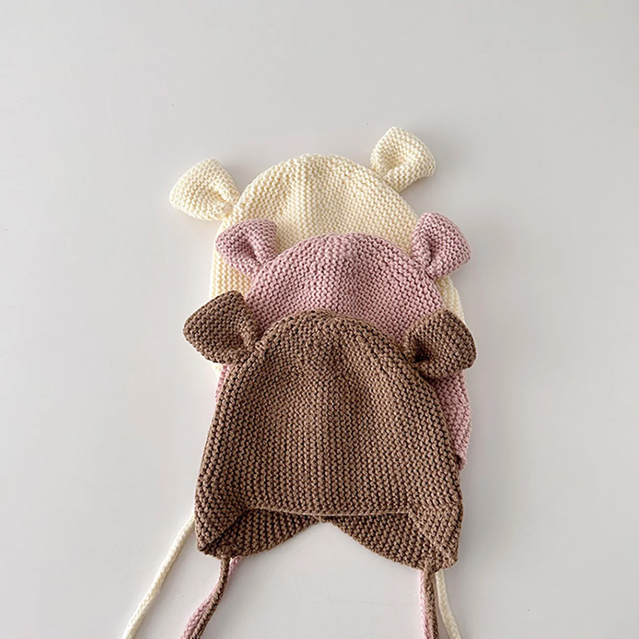 

Cute Baby Ear Protection Hat Solid Color Autumn Winter Warm Ears Infant Toddler Knitted Beanie Boy Girl Crochet Lacing Cap