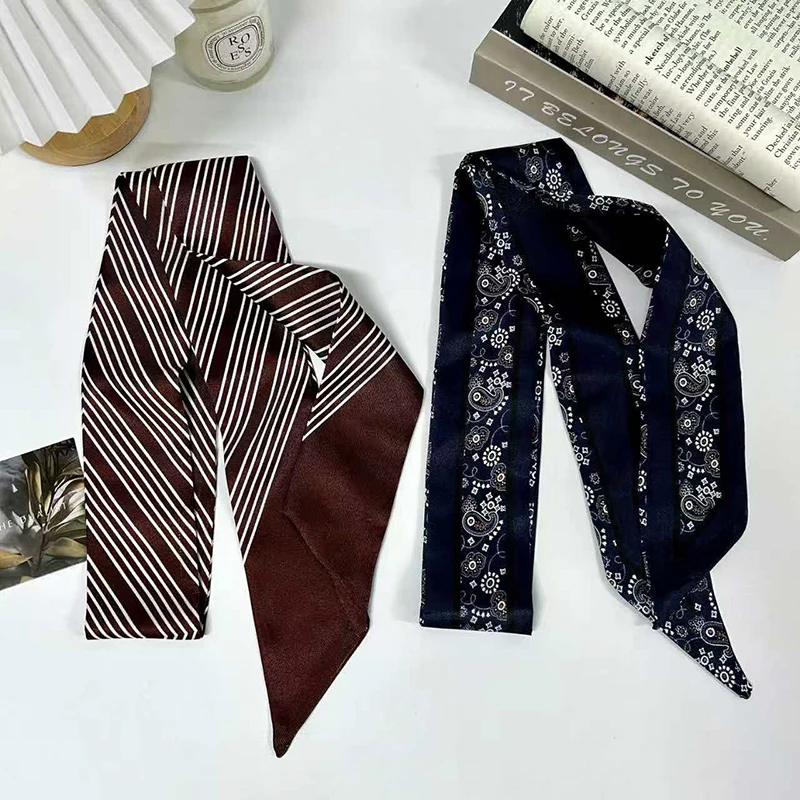 2025 New Arrival Luxury Women Summer Hair Skinny Silk Scarf Paisley Printing Lady Bag Tie Ribbon Foulard Kerchief Headband - view 4