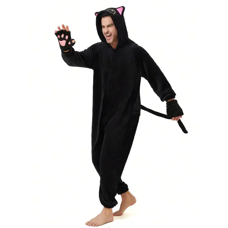 Mono negro para adultos, pijama, guantes de pata, traje de pareja, cosplay, lindo gato, vestir para hombres y mujeres mb.3