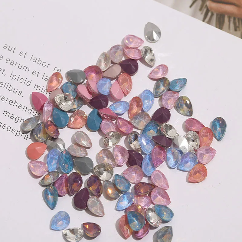 

20Pcs Sparkle Point Bottom Nail Art Rhinestones Water Drop Shapes 6x8mm Nail DIY 3D Stones For Nail Manicure Art Decoration