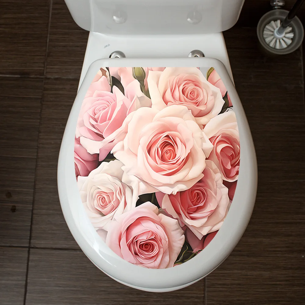 M536 Warm Personality Pink Rose Toilet Sticker Bathroom Toilet Cover Sticker Wall Stickers Wc For Home Decoration