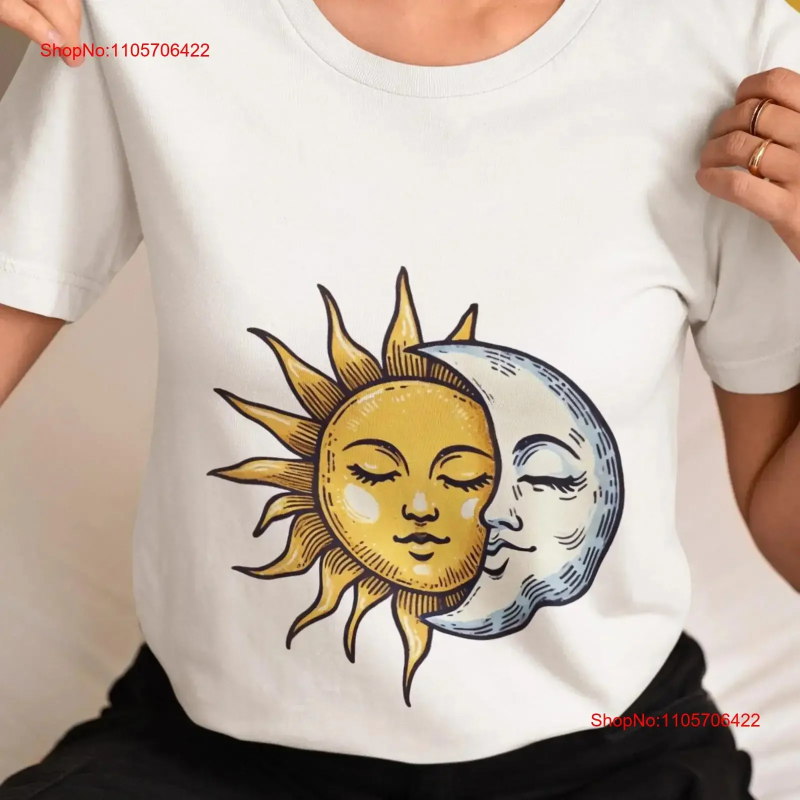 Sun Moon T Shirt Celestial Aesthetic Boho Astrology Spiritual Cosmic Design for Yoga Meditation Lovers vintage Washed fashion