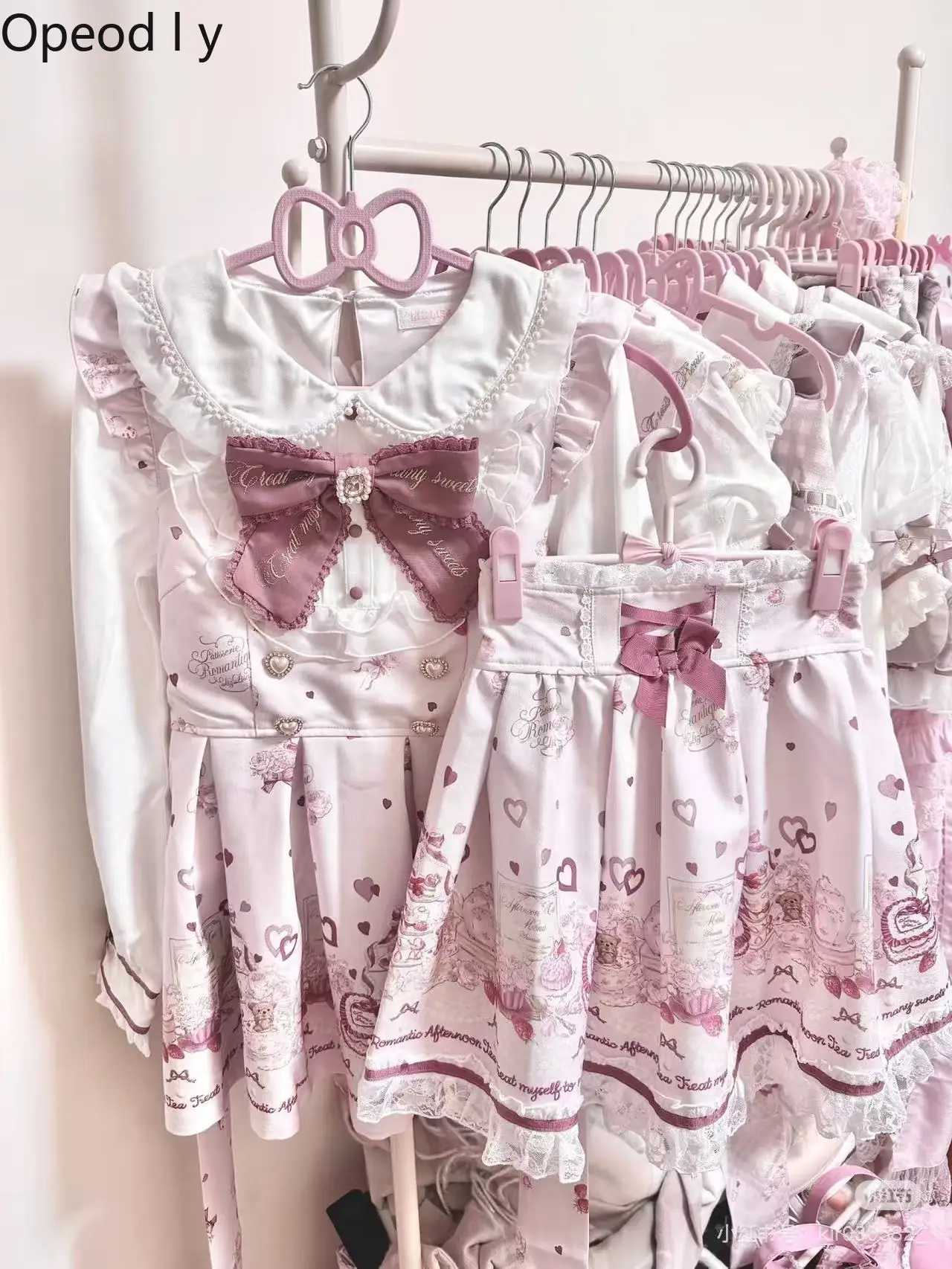 

New Liz Sweet Printed Afternoon Tea Dress Sets Japanese Mass Production Navy Neck Dresses Mini Skirts Lolita Two Pieces Set