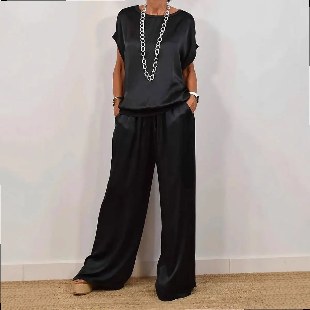 2025 spring and summer new cross-border foreign trade Amazon independent station trend loose shirt wide-leg trousers casual suit
