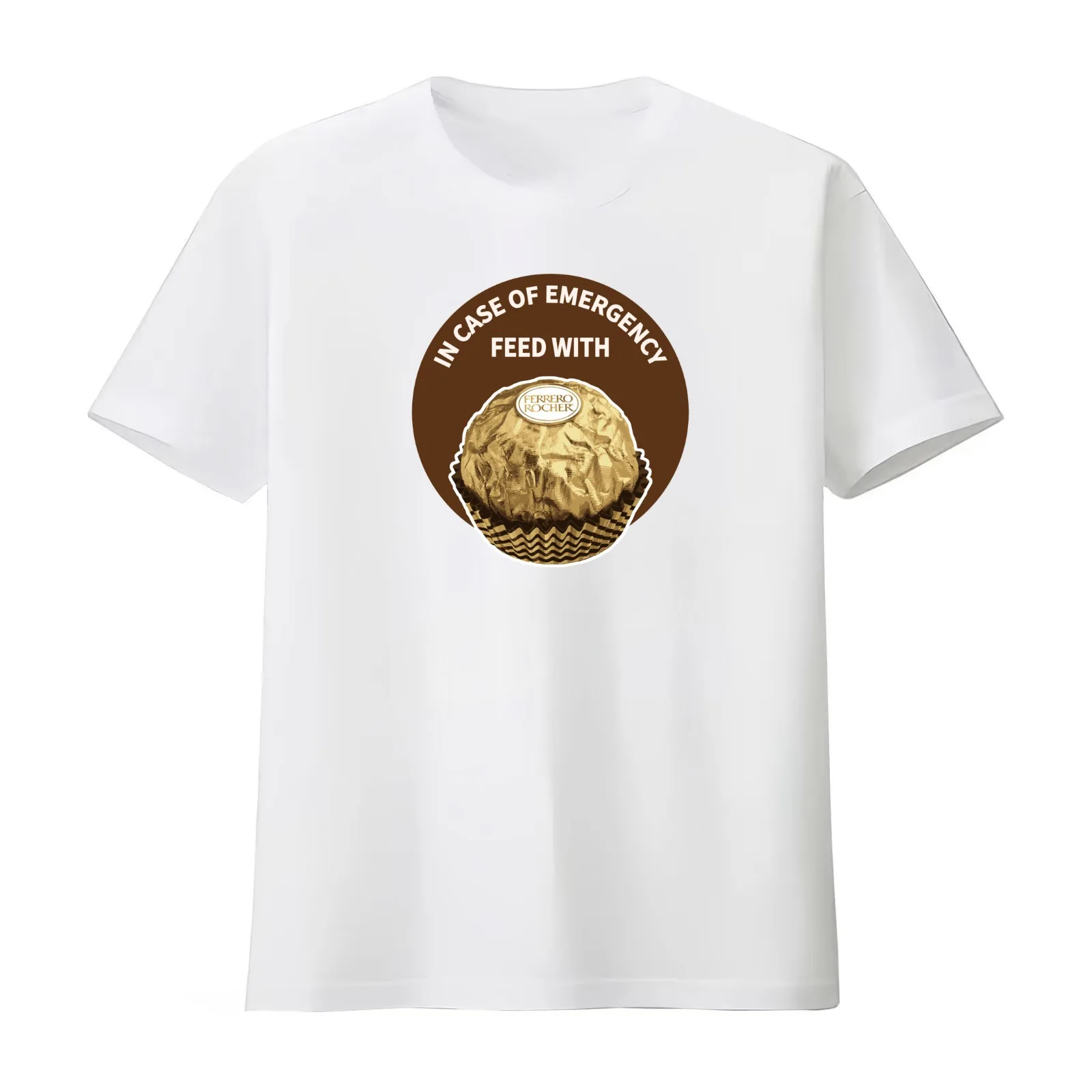 In Case Of Emergency Feed With Ferrero Rocher T-Shirt Summer Casual Cotton Tee Oversized Streetwear Tops Unisex Men Women