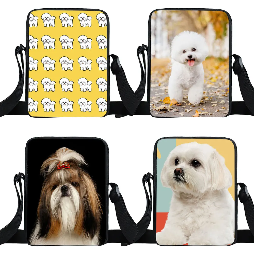 Cão bonito Imprimir Crossbody Bag Bolsa Das Mulheres Shih Tzu Saco Do Mensageiro Do Cão Sacos Pequenos Satchel Bichon Frise/maltês Saco De Livro De Ombro Do Cão