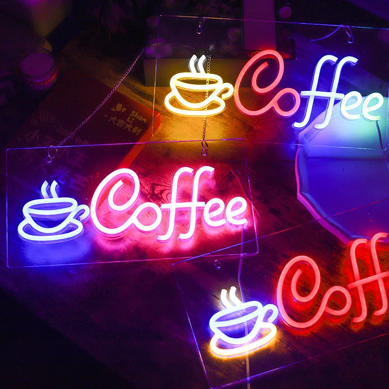 

Coffee Neon Sign Light LED Letter Glass Cup Signs Wall Lamp Custom Decor Shop Restaurant Bar USB plug Dimmer Party Gift