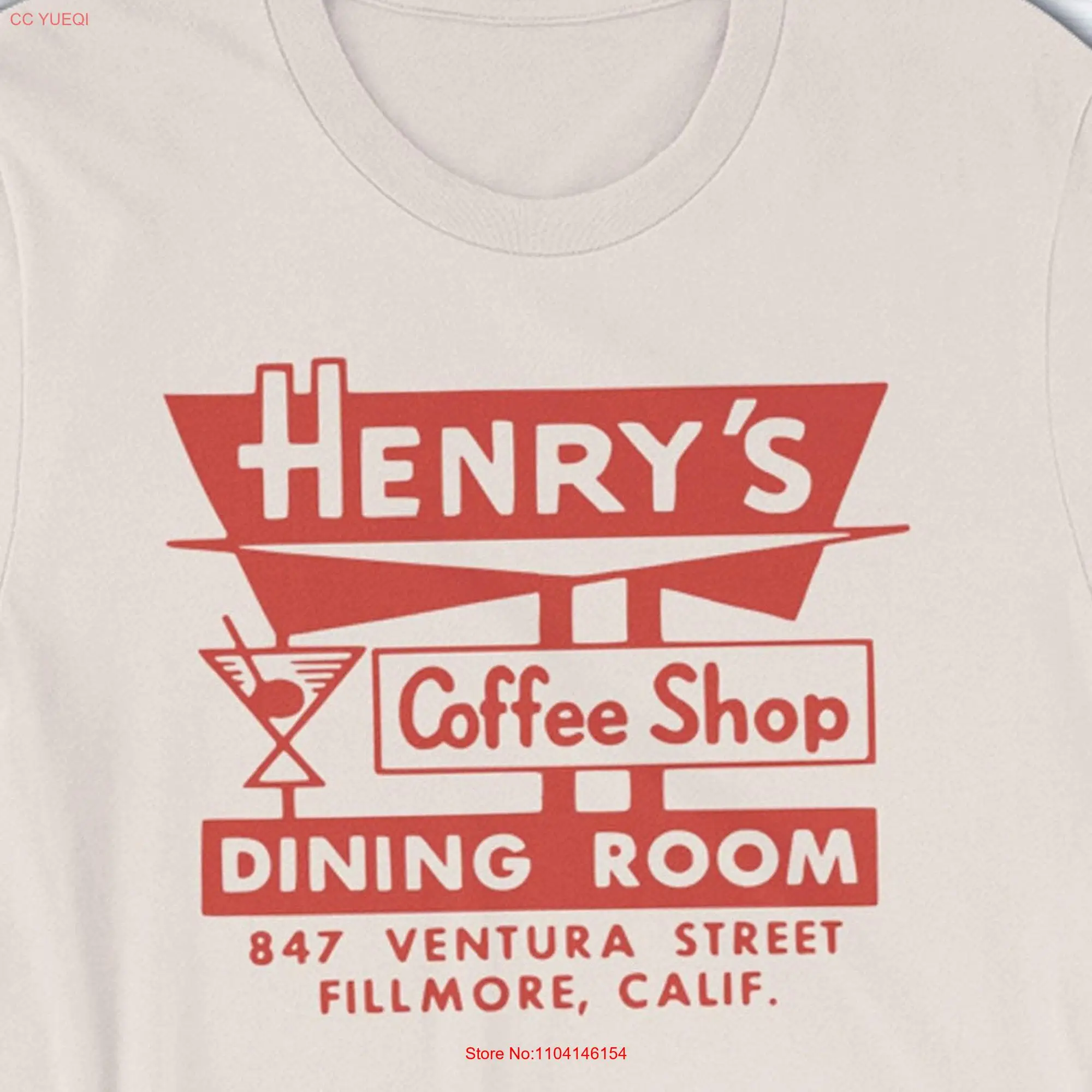 Vintage Diner Matchbook Henry's Coffee Shop Fillmore California T Shirt Retro Fifties Restaurant Americana