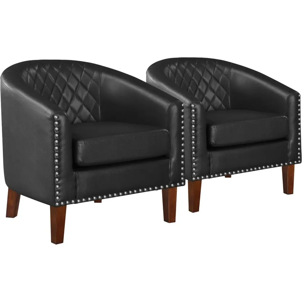 

Бестселлер: Комплект из 2 комфортных кресел-бочонков - кресла для гостиной из искусственной кожи с подушками, спинкой в ромбовидную клетку и... (непереводимая часть текста)