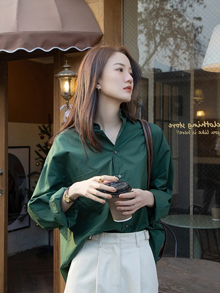 Casual Shirts Women Loose All-match Slouchy Japanese Commuting Style Fashion Comfortable Long Sleeve Autumn Vintage Simple Daily