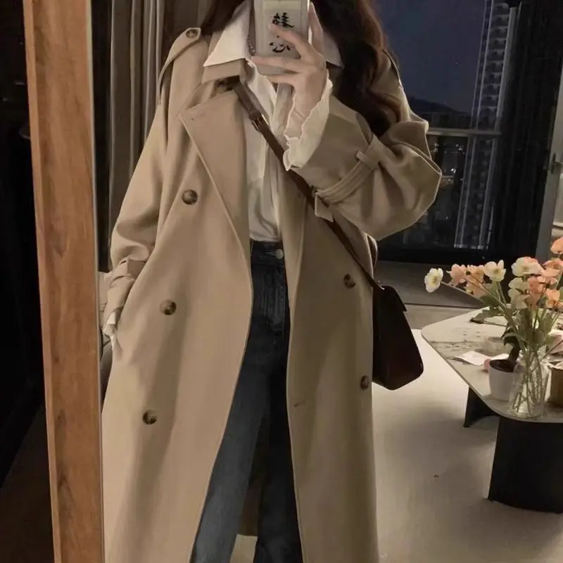 

Trench Coat Women Oversize Overwear Trun-Down Maxi Warm Slimming Classic Buttons Midi Split-Joint X-Long Ins Y2K Fitting Work