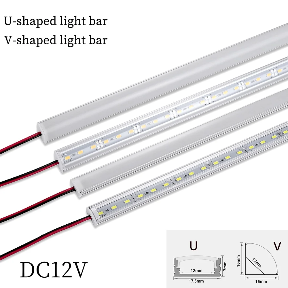 1-20PCS LED rigid strip DC12V 50CM 20 inch SMD5730 36LEDs U/V-shaped flat LED aluminum channel rigid strip for indoor lighting