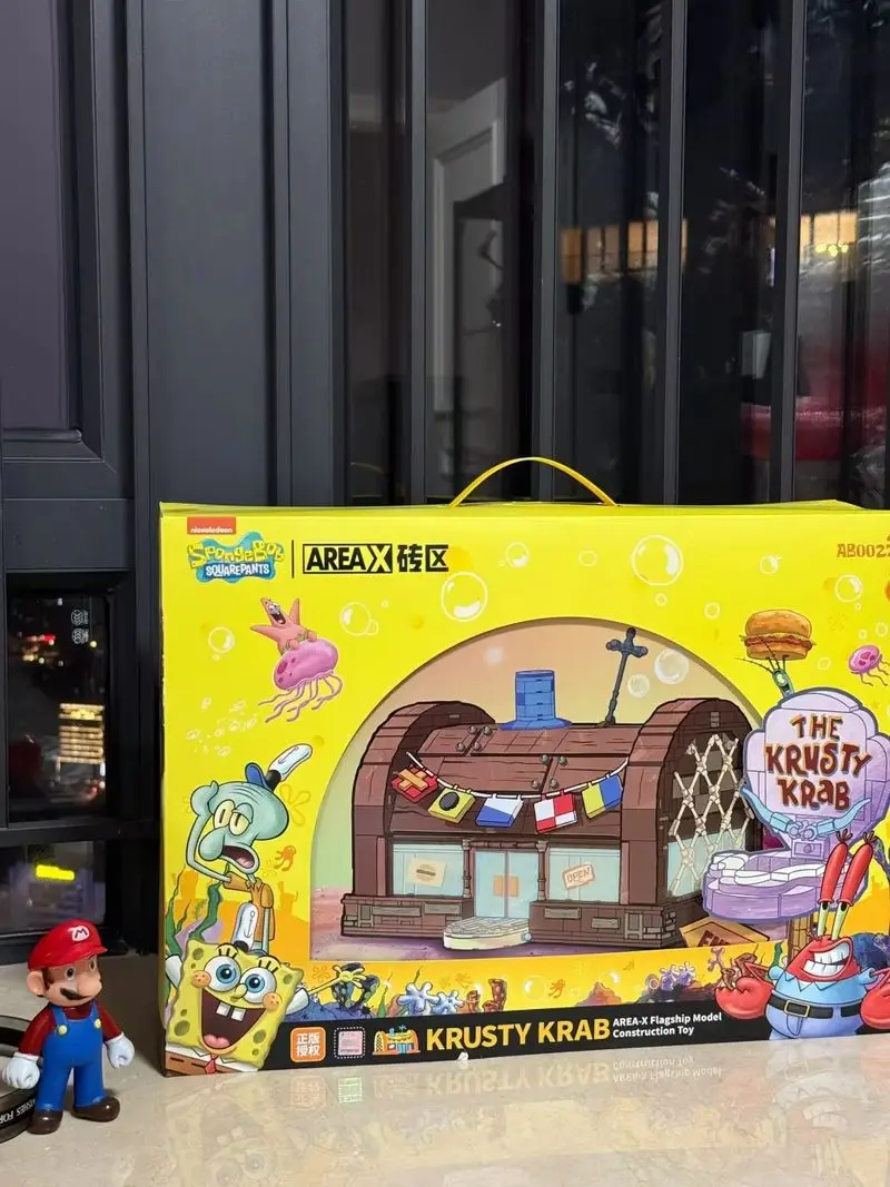 مكعبات بناء مطعم AREAX Brick Zone SpongeBob Krusty Krab، هدية لعبة لعيد ميلاد الأولاد والبنات