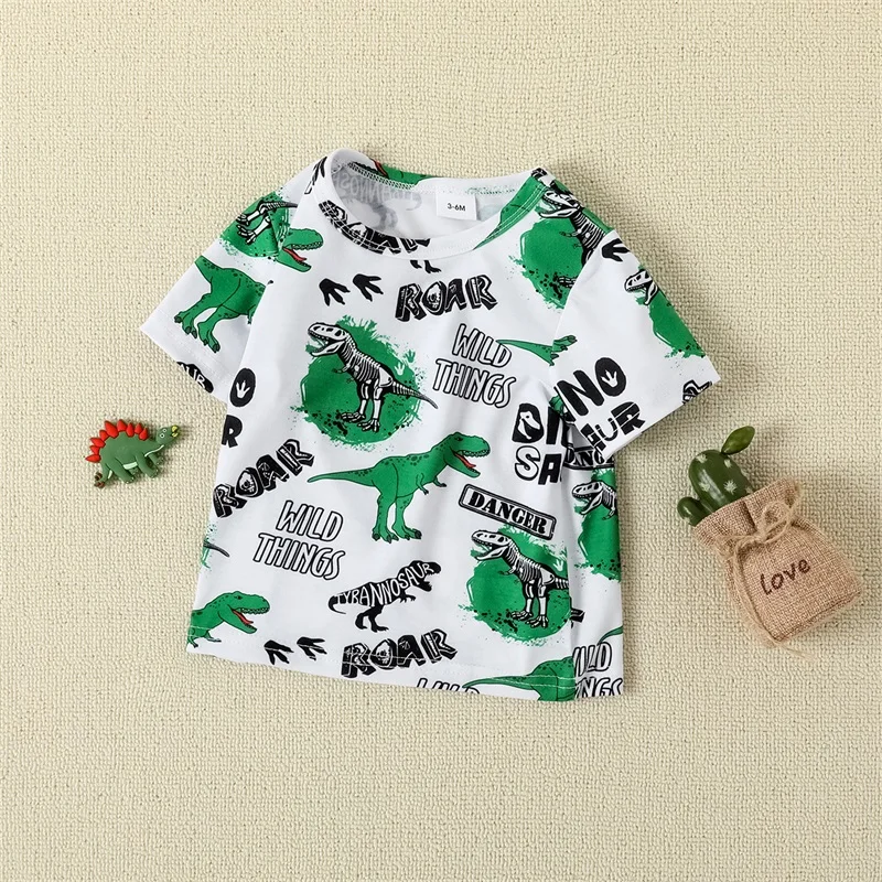 

Baby Boy Green Dinosaur Outfit Newborn Infant Toddler Short Sleeve Printed Shirt Shorts Set Summer Clothes